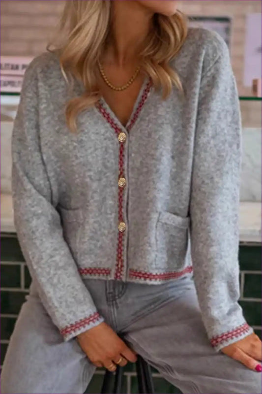 Cardigan with Contrast Trim - Heritage Luxury for All Season, Casual, Everyday, Formal Wear, Glamour