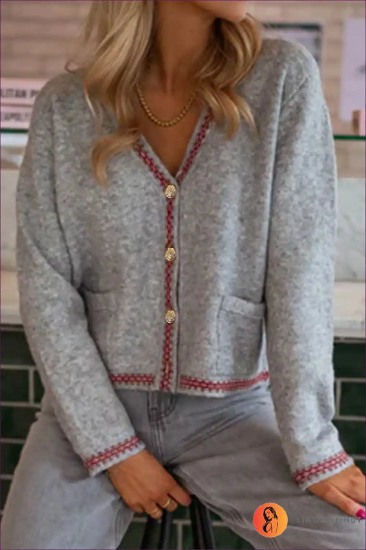 Cardigan with Contrast Trim - Heritage Luxury for All Season, Casual, Everyday, Formal Wear, Glamour