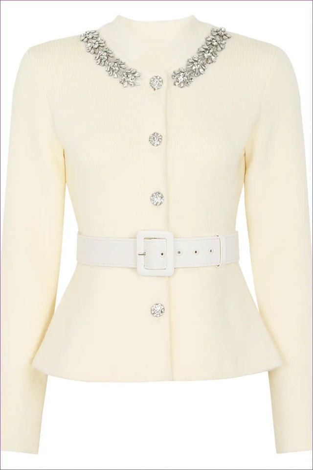 Belted Jacket with Crystal Collar - Luxe Statement