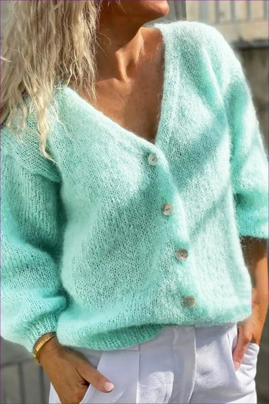 Cardigan with Deep V-neck - Date Night Confidence for All Season, Casual, Date Night, Evening Wear, Everyday