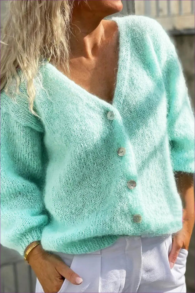 Deep V-Neck Cardigan Top - Effortless Evening Elegance