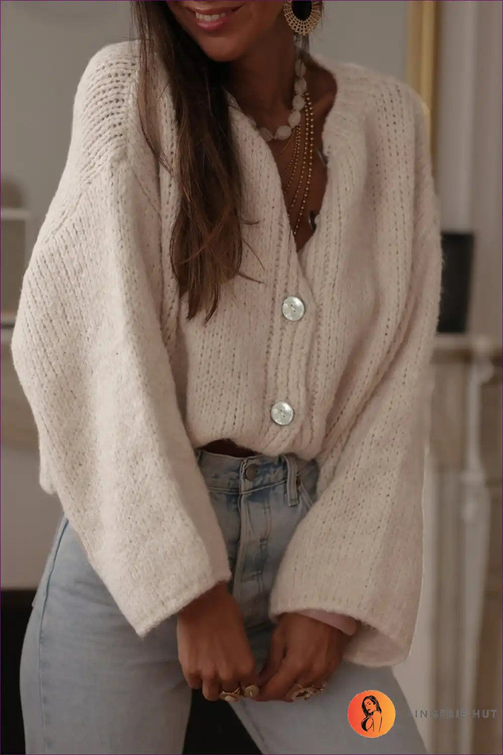 Cardigan with Pearl Buttons - Quiet Luxury Staple for All Season, Autumn, Casual, Everyday, Glamour