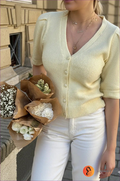 Cardigan with Puff Sleeves - Romantic Statement - s / Yellow - Top - Lingerie Hut - All Season • Boho • Casual • Cotton