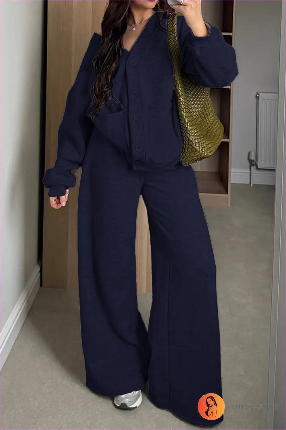 Cardigan Set with Wide-leg Trousers - Cosy Sophistication - s / Purplish Blue - co Ord - Lingerie Hut - All Season
