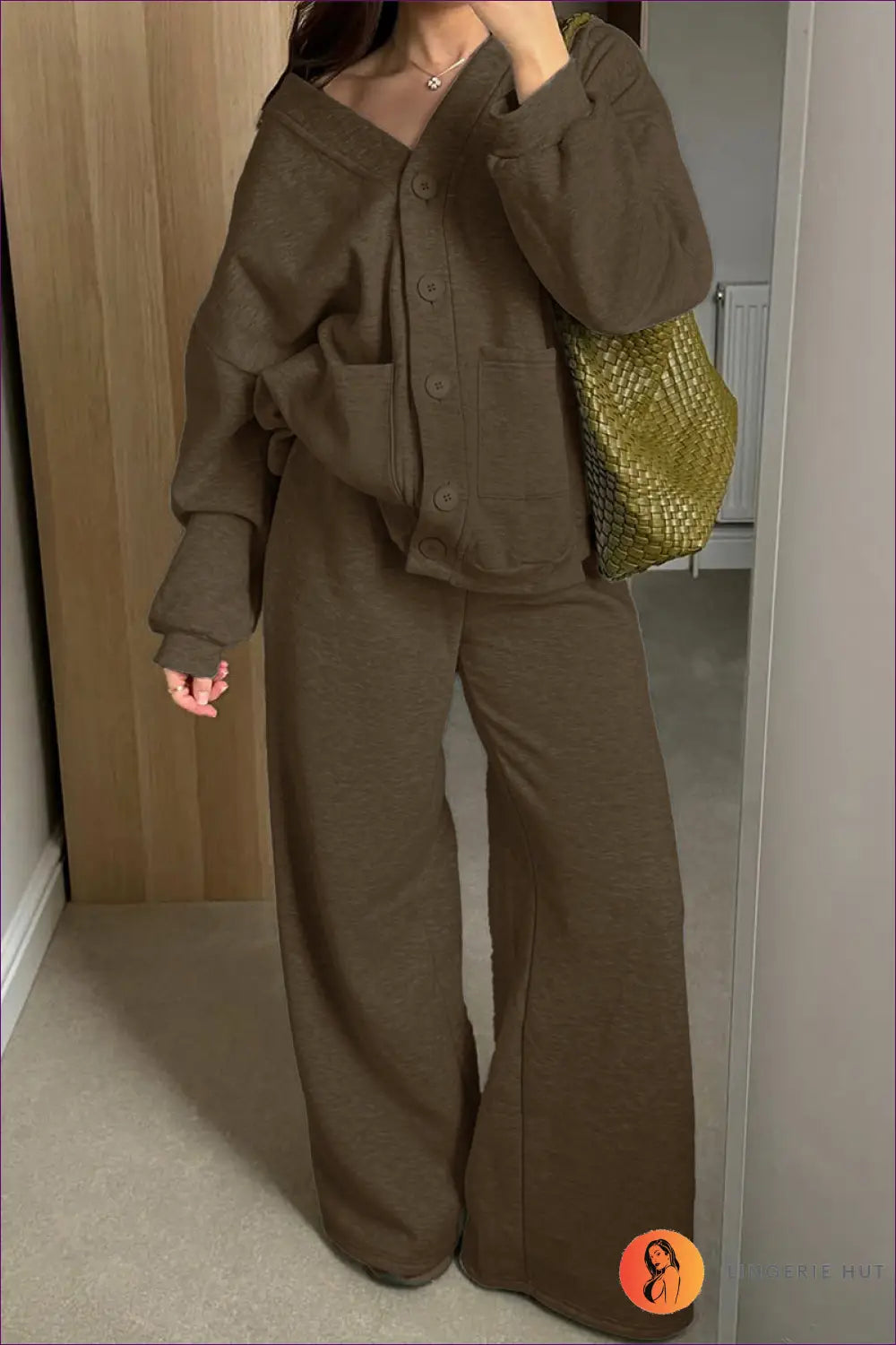 Cardigan Set with Wide-leg Trousers - Cosy Sophistication - s / Brown - co Ord - Lingerie Hut - All Season • Autumn