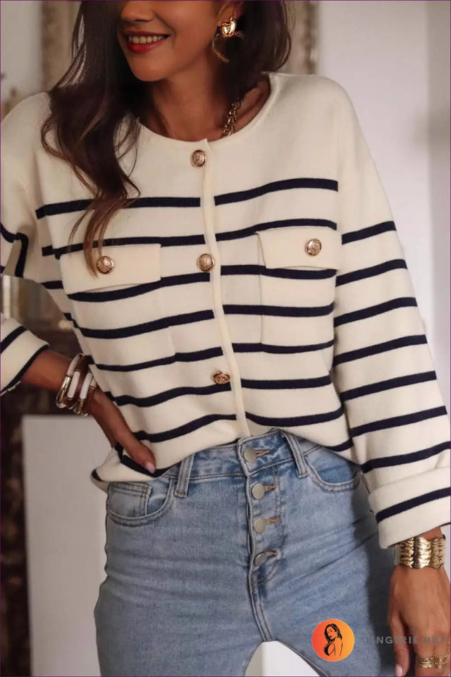 Striped Button Front Top