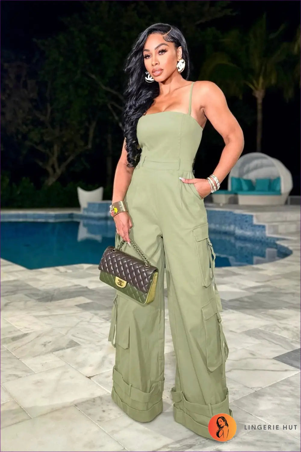 Cargo Pocket Jumpsuit - Effortless Everyday Energy - s / Army Green - Lingerie Hut - Casual • Cutout • Outerwear