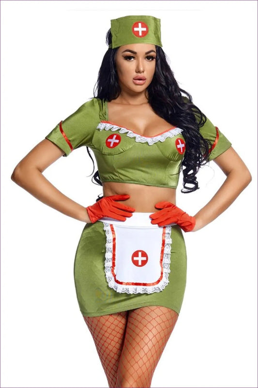 Nurse Aficionado, Embrace Sexy Charm, Classic Allure! Ignite The Night With This Erotic Top + Skirt Set