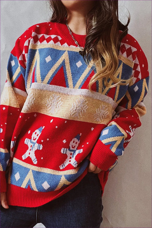 Immerse Yourself In The Holiday Spirit With Lingerie Hut’s Casual Christmas Theme Sweater. Geometric Pattern
