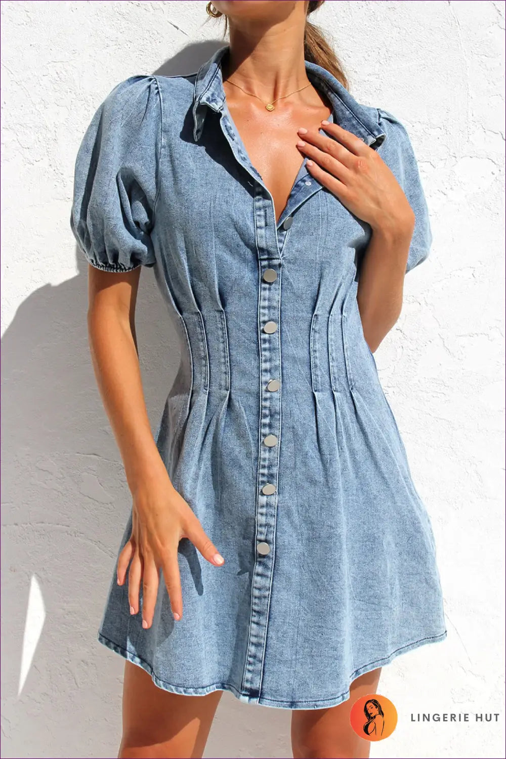 Casual Puff Sleeve Denim Dress – Summer Chic For x