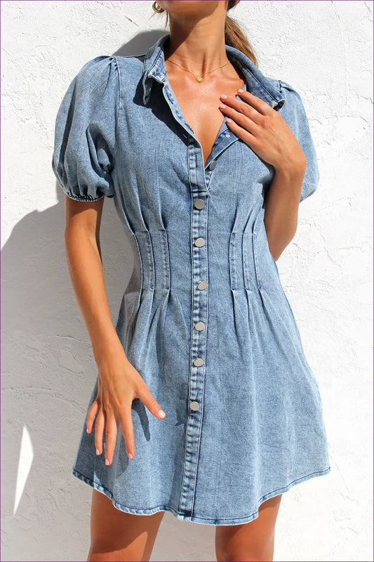 Casual Puff Sleeve Denim Dress – Summer Chic For x