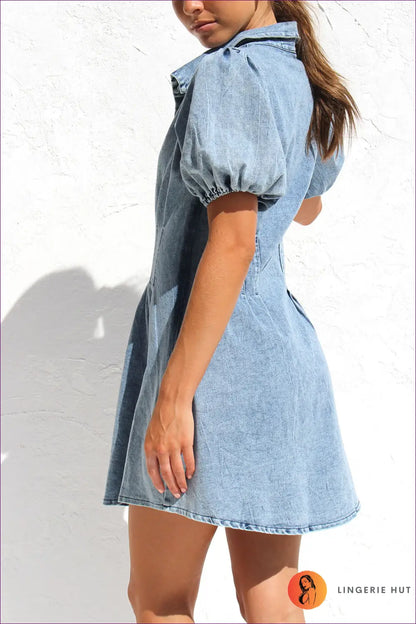 Casual Puff Sleeve Denim Dress – Summer Chic For x