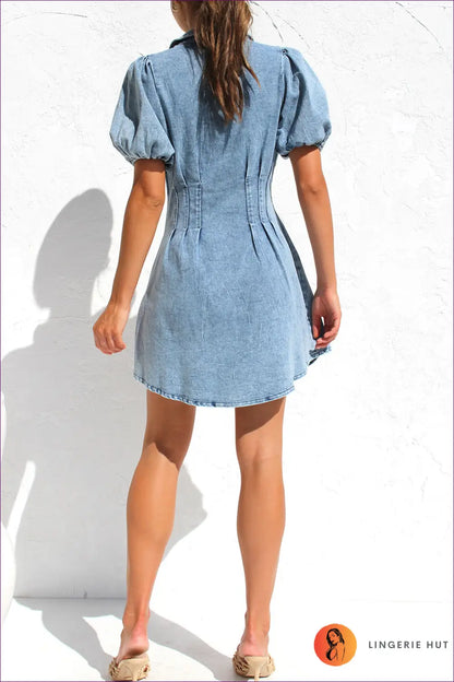 Casual Puff Sleeve Denim Dress – Summer Chic For x