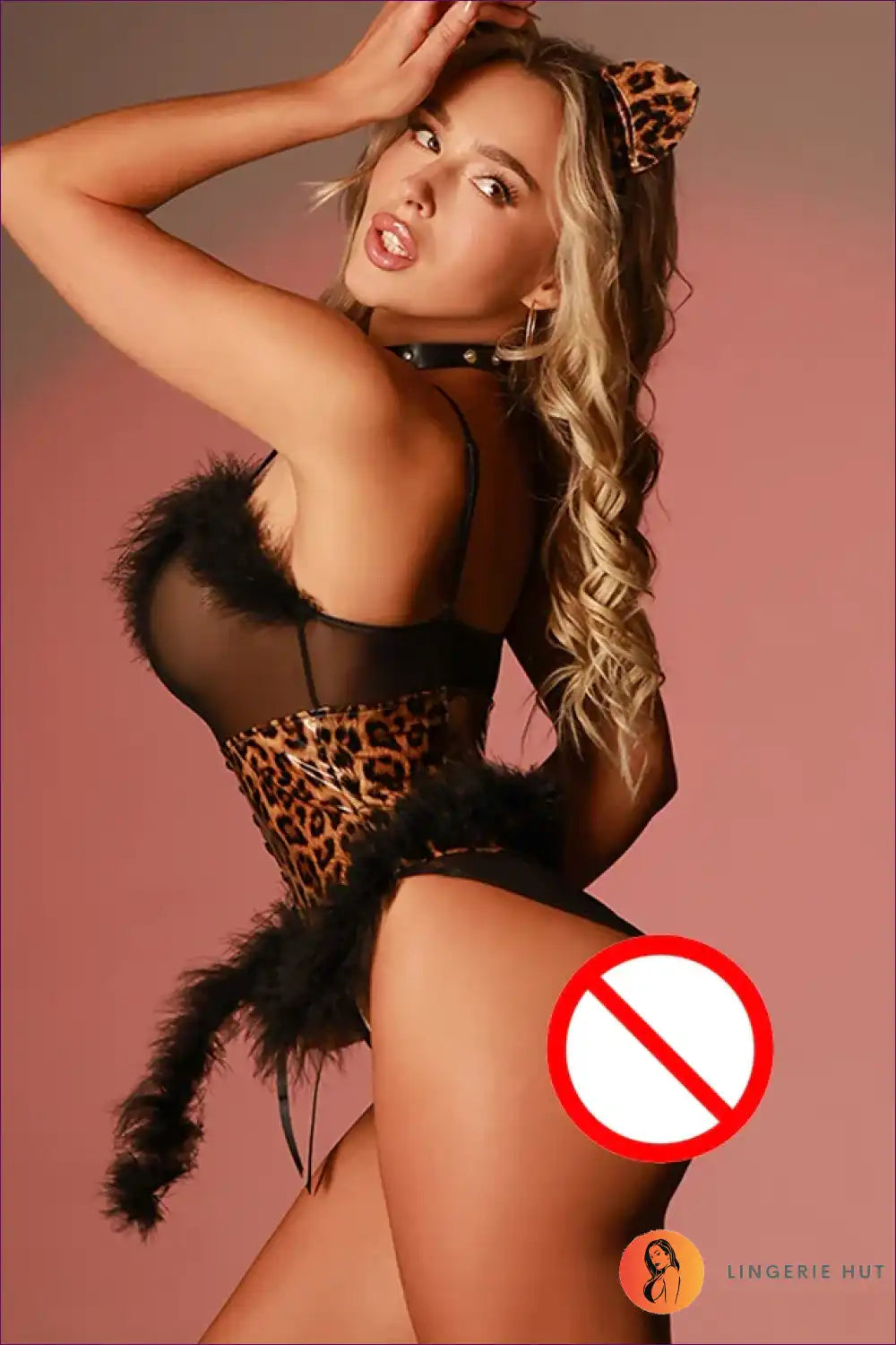 Cat Bodysuit with Leopard Print and Feather Trim - Fierce Role-play for Animal, Bodysuit, Boudoir, Corset,
