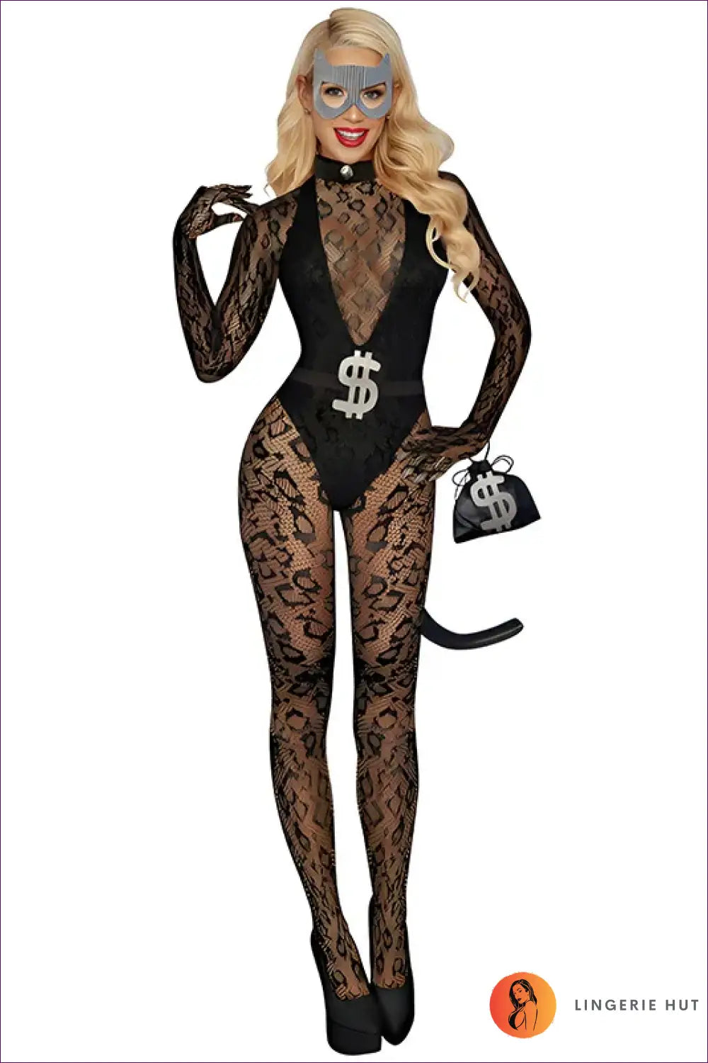 Cat Burglar Costume with Sheer Leopard Print - Bold Confidence - 01all / one Size - just in • Party • Role Play • Theme