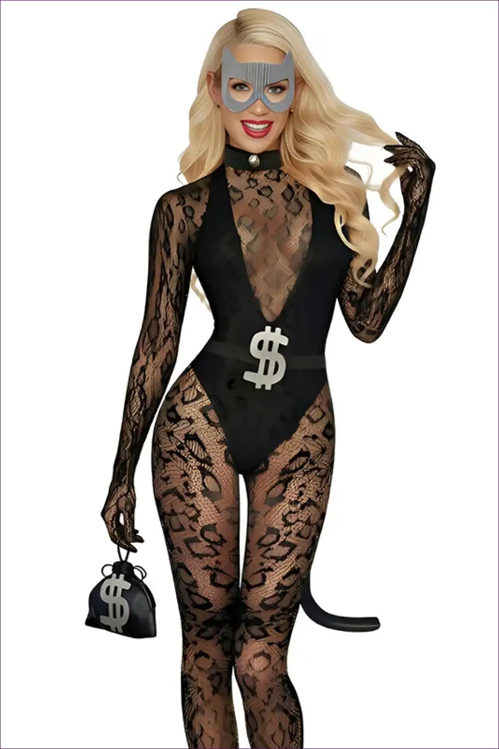 Cat Burglar Costume with Sheer Leopard Print - Bold Confidence - 01all / one Size - just in • Party • Role Play • Theme