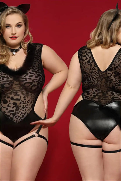 Cat Costume Bodysuit with Faux Fur and Straps - Cosy Playtime for Animal, Bodysuit, Costume, Cutout, Halloween