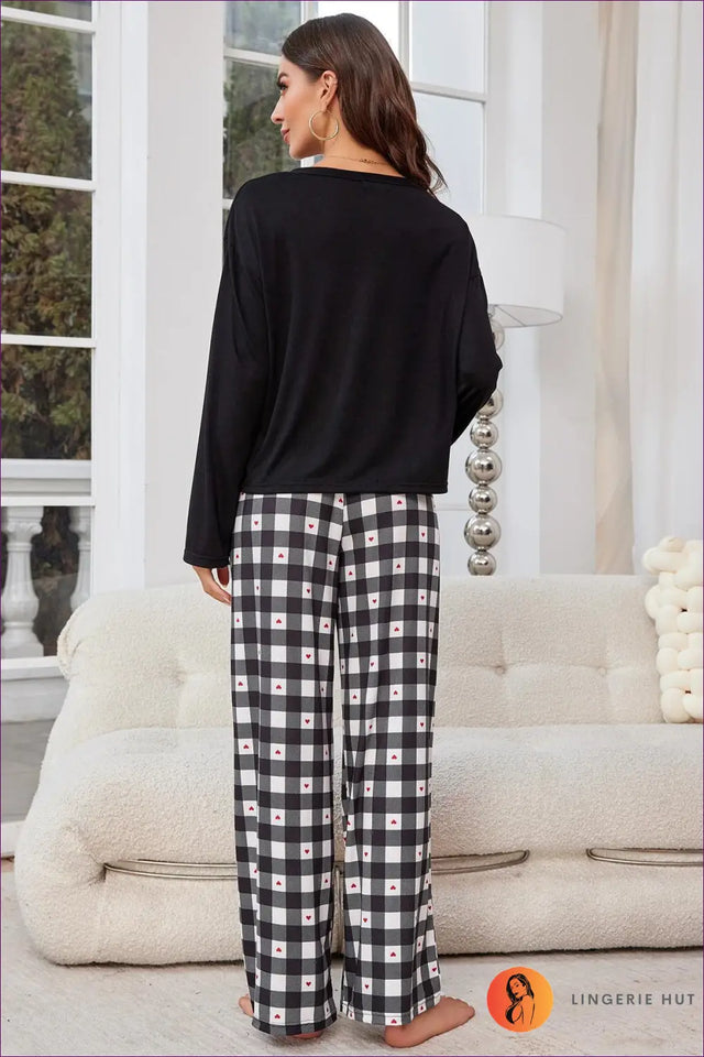 Check Print Pyjama Set with Heart Detail