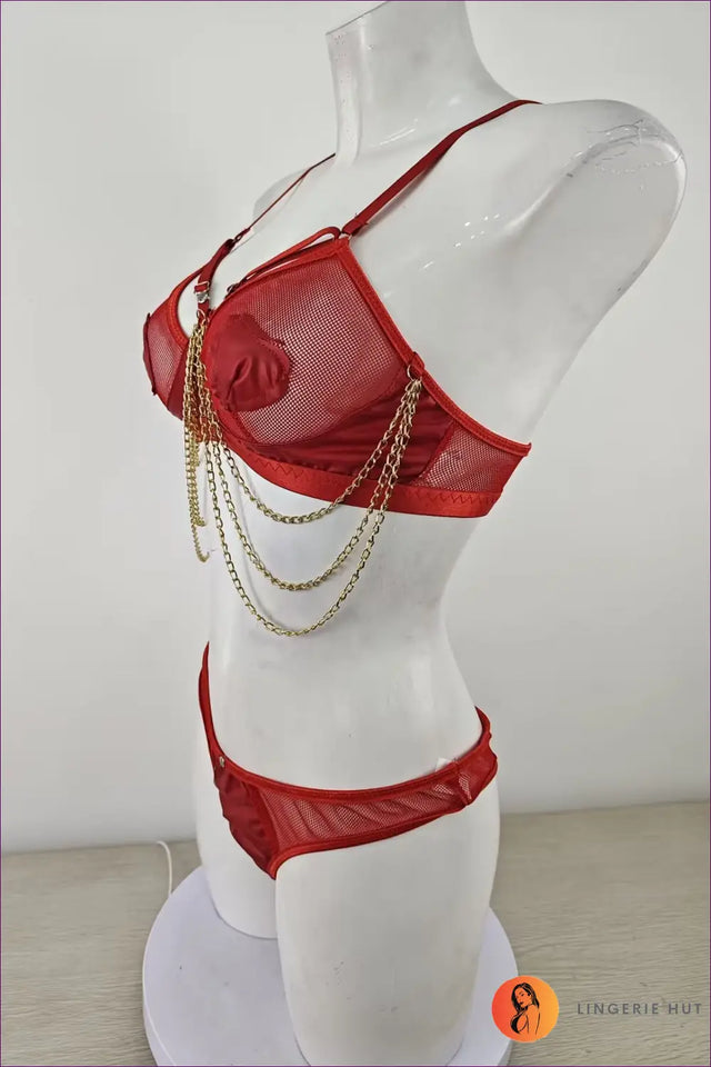 Chain Lingerie Set with Sheer Cutout Front - Bold Glamour