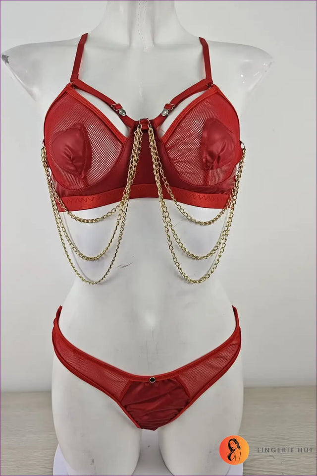 Chain Lingerie Set with Sheer Cutout Front - Bold Glamour