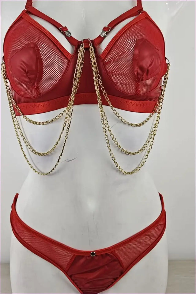 Chain Lingerie Set with Sheer Cutout Front - Bold Glamour