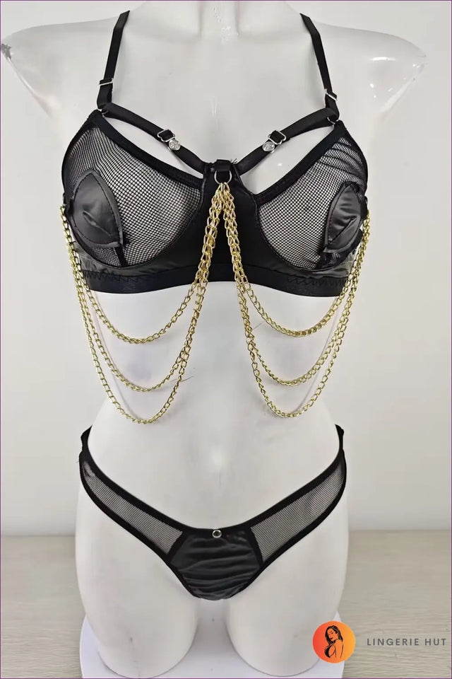 Chain Lingerie Set with Sheer Cutout Front - Bold Glamour