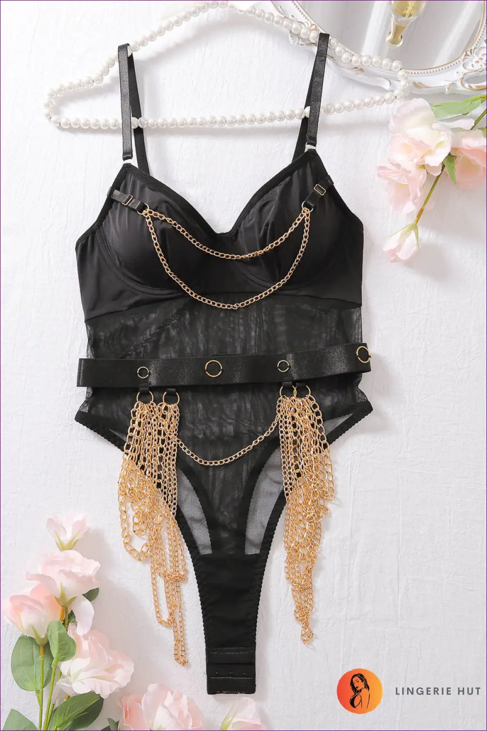 Chain Mesh Bodysuit with Sheer Panels - After Dark Drama - s / Black - Lingerie Hut - All Season • Boudoir • Cutout