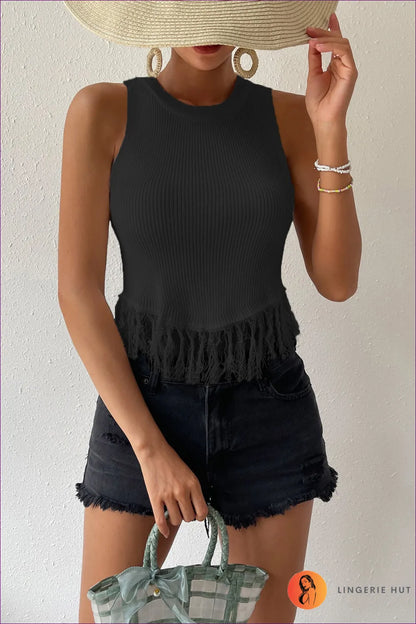 Define Your Summer Style With Our Charming Asymmetric Tassel Knit Vest. Unconventional And Comfortable, This