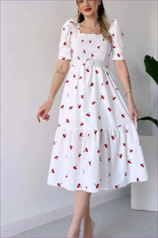Charming Cherry Print Dress - Summer Delight