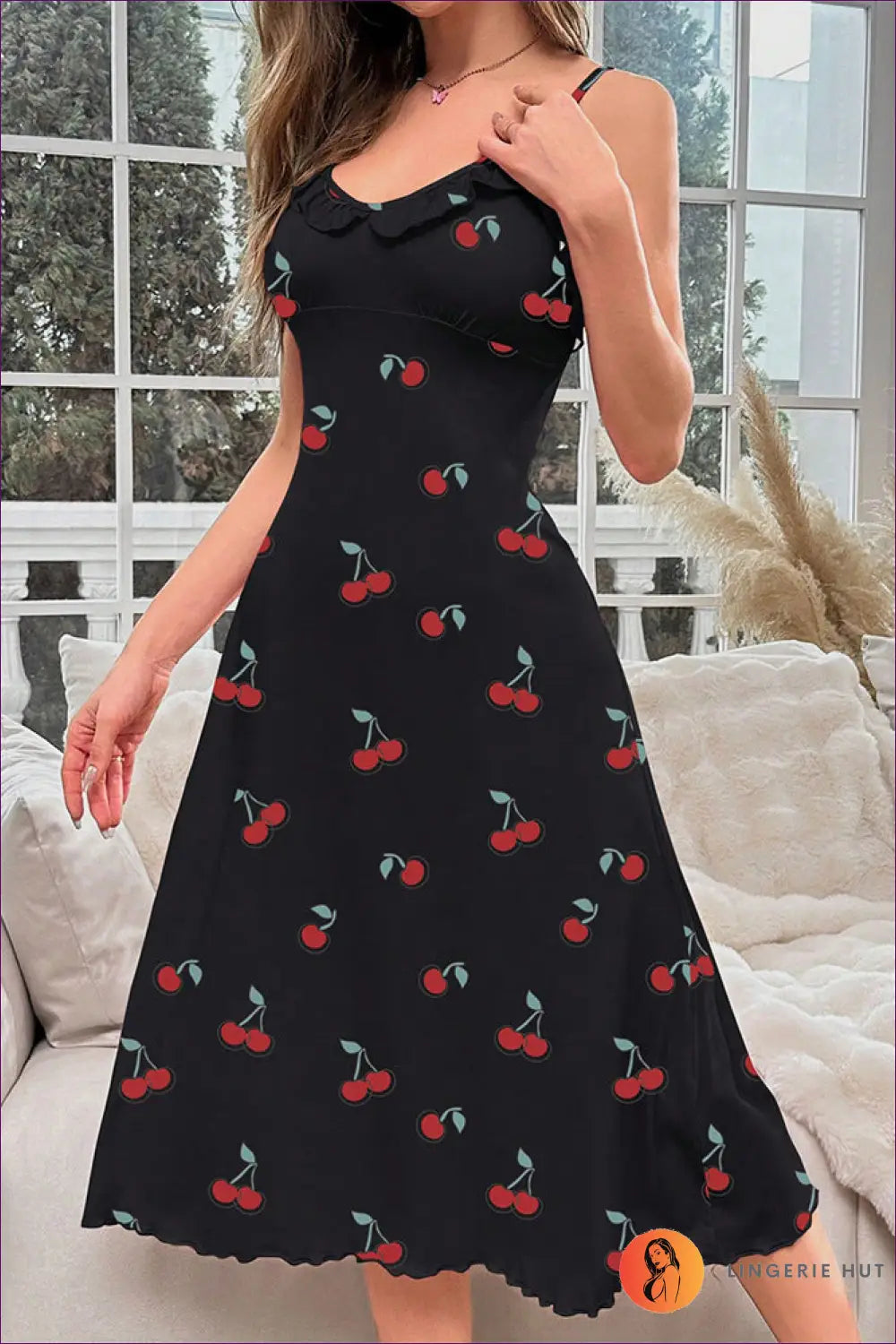 Charming Cherry Print Nightdress - Sweet Dreams Await