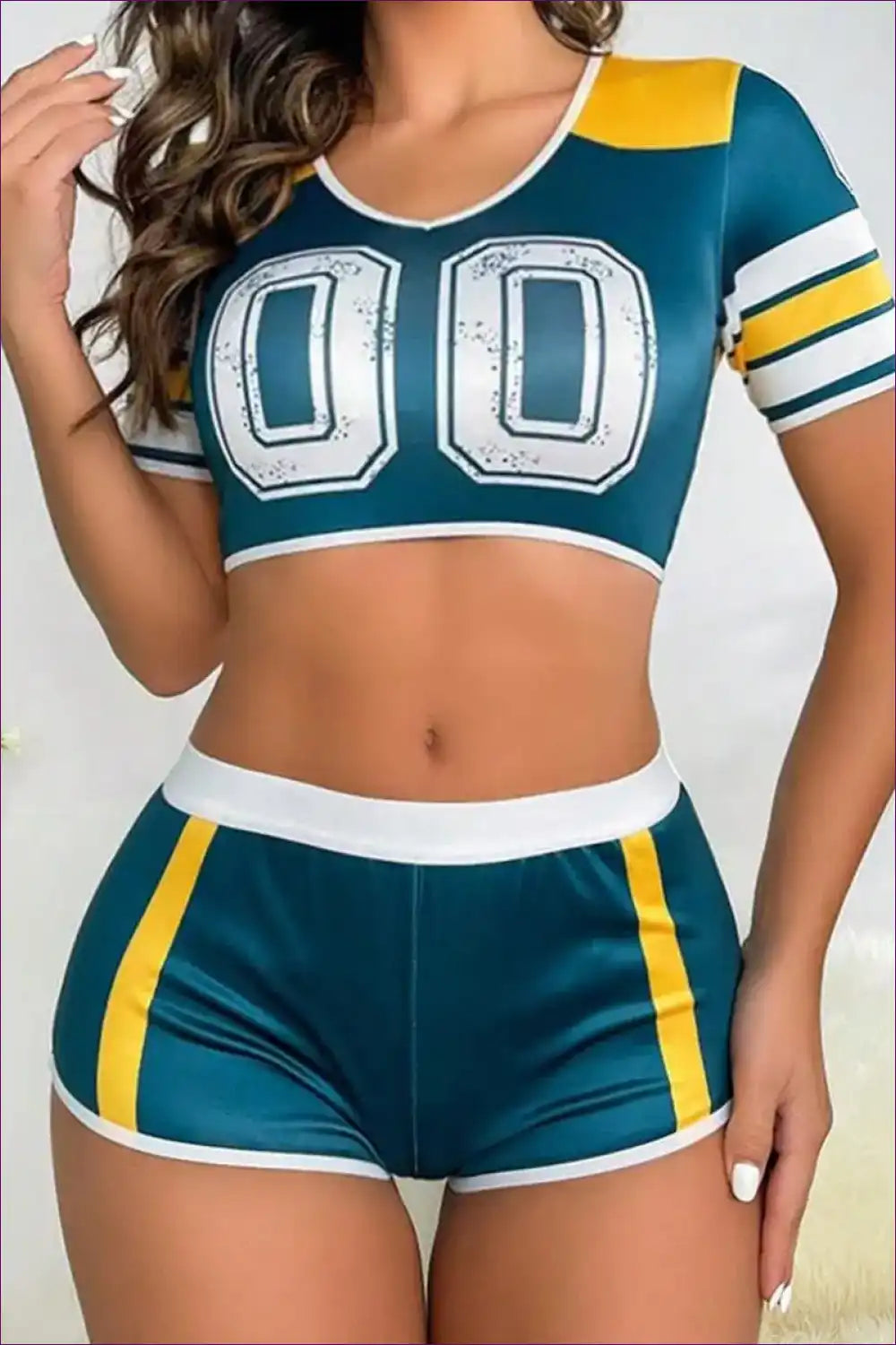 Cheerleading Uniform with Bold Stripes - Dynamic Vibe for Activewear, Casual, co Ord, Costume, Crop