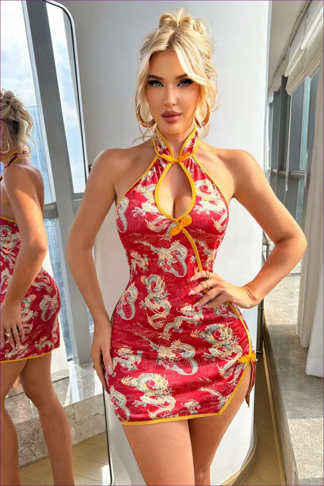 Dragon Embroidered Cheongsam Mini Dress