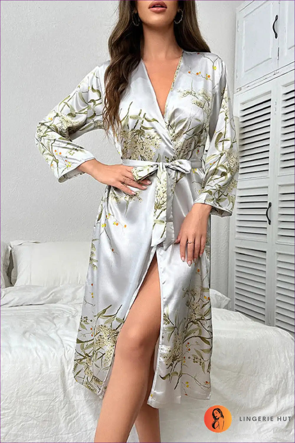 Elevate Your Loungewear With Our Cherry Print Bathrobe. This Lace-adorned, Long-sleeve Robe Offers Breathable