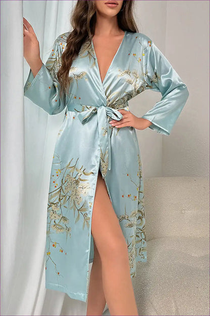 Elevate Your Loungewear With Our Cherry Print Bathrobe. This Lace-adorned, Long-sleeve Robe Offers Breathable