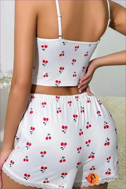 Cherry Print Pyjama Set - Sweet Dreams Effortless Style - Sleepwear & Loungewear - Lingerie Hut - Casual • Crop