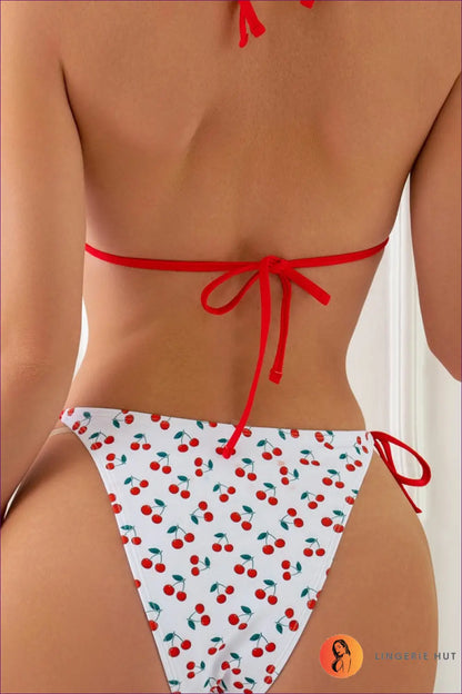 Cherry Print Triangle Bikini - Sweet & Sexy For Beachwear, Bikini, Casual, Everyday, Glamour