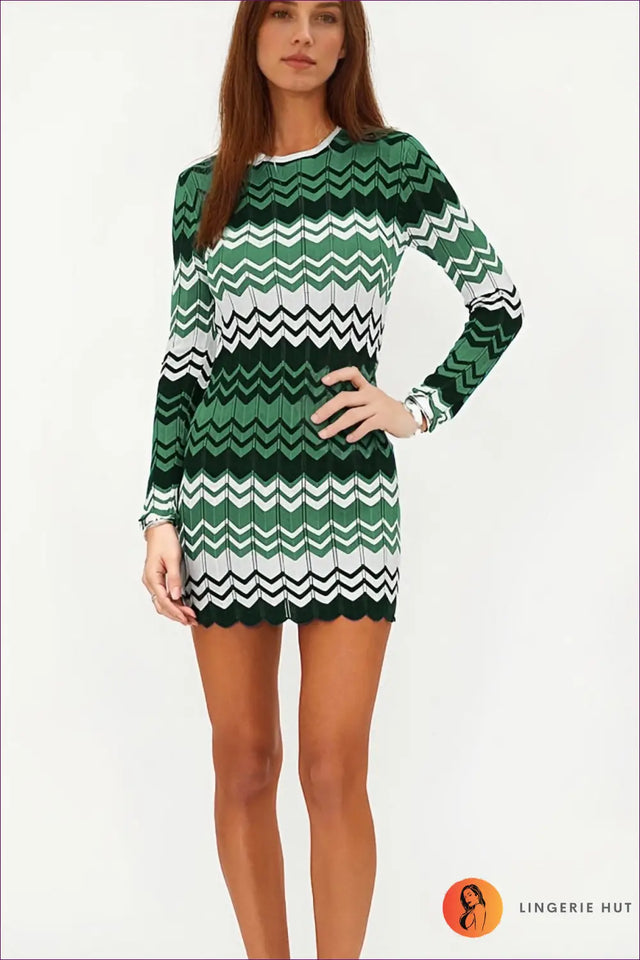 Chevron Knit Bodycon Mini Dress - Worth a Second Look