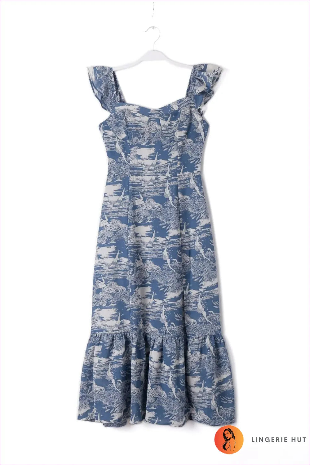 Chic Blue Printed Midi Dress