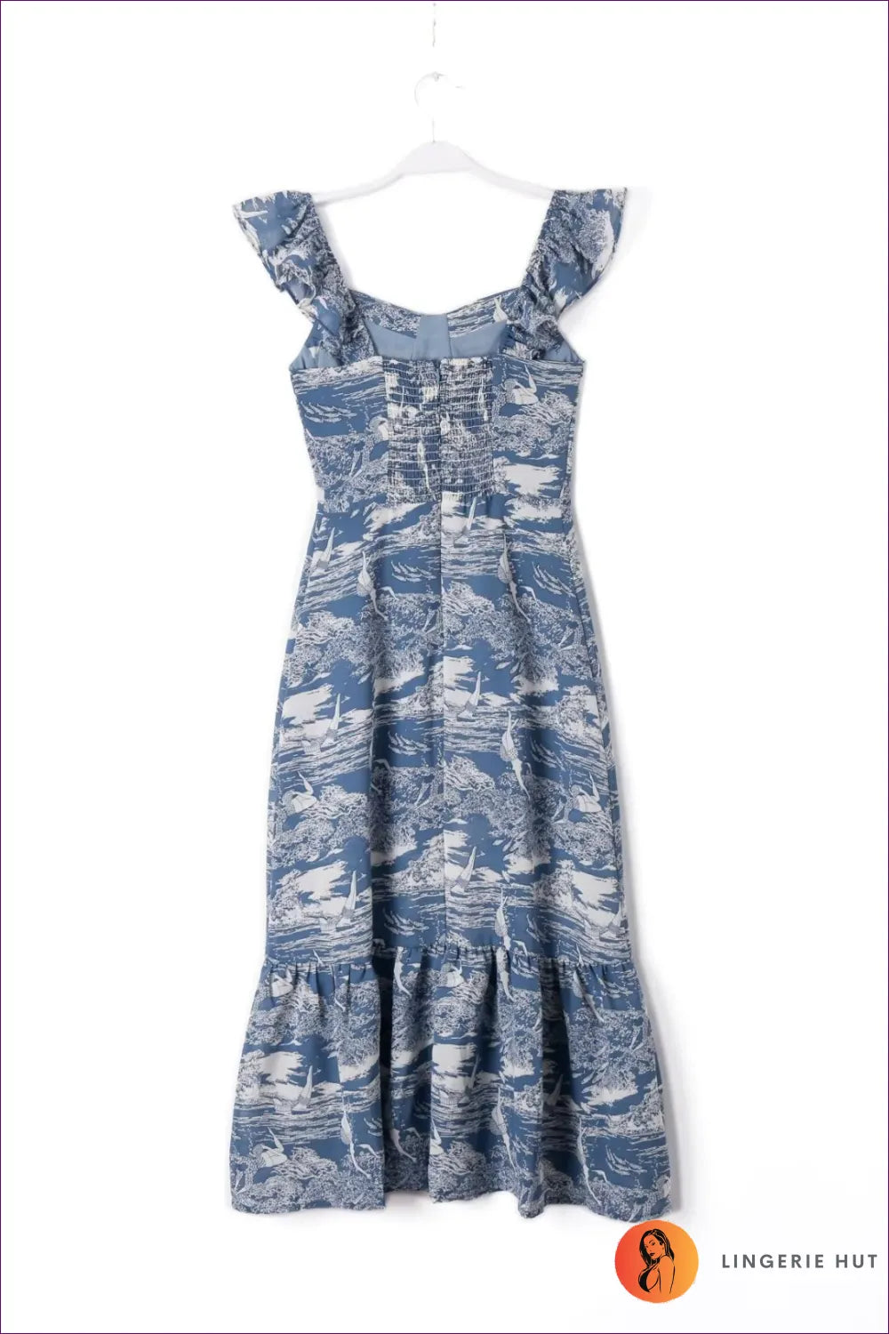 Chic Blue Printed Midi Dress