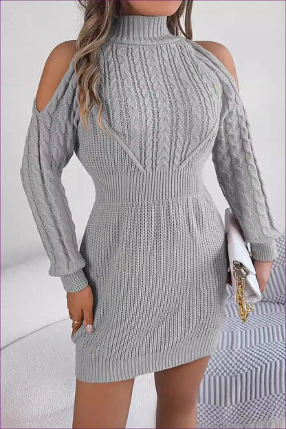 Chic Cold-shoulder Knitted Sweater Dress Cozy Meets Glamour for A-line, Autumn, Casual, Dress, Everyday