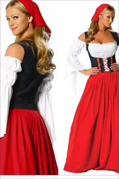 Chic Dirndl: Oktoberfest Bavarian Costume for A-line, Autumn, Costume, Evening Wear, Maxi