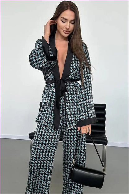 Chic Houndstooth Co-ord Set - Effortless Elegance for Casual, co Ord, Glamour, Loungewear, Party