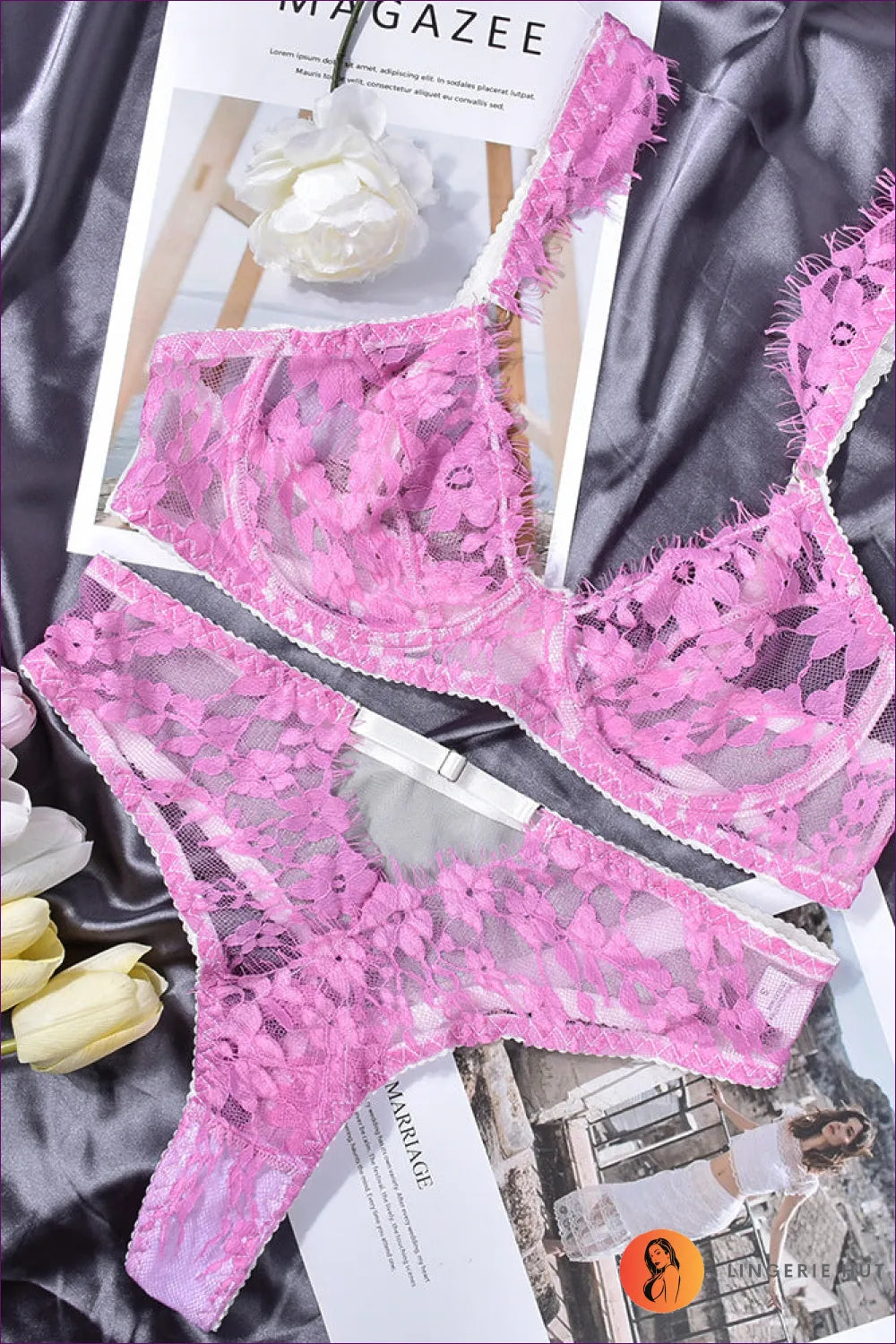 Experience The Chic Lace Lingerie Set With Embroidered Florals. Adjustable Straps And Underwire For Comfort.