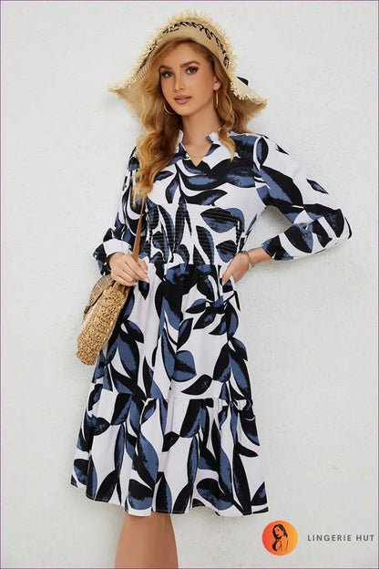 Chic Leaf-print Midi Dress - Breezy Elegance