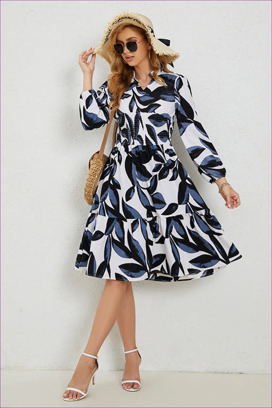 Chic Leaf-print Midi Dress - Breezy Elegance