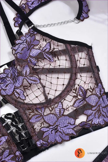 Unleash Your Elegance With Our Chic Lingerie Set. Featuring Elegant Florals And Seductive Sheer Accents, This