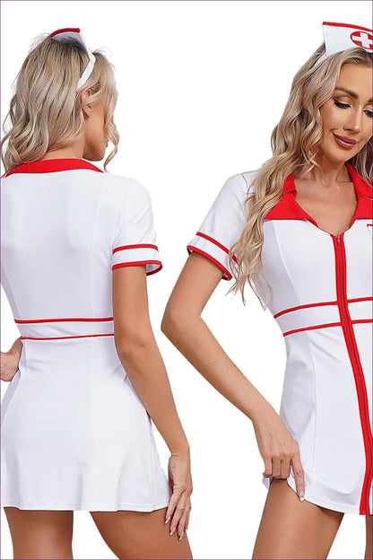 Chic Nurse Dress with Bold Red Accents for All Season, Clubwear, Costume, Dresses, Evening Wear
