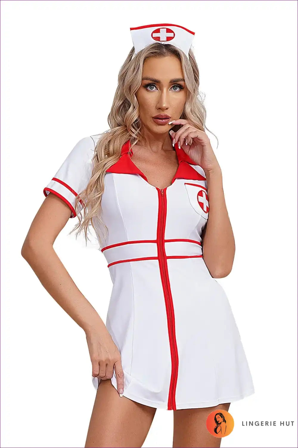 Chic Nurse Dress with Bold Red Accents for All Season, Clubwear, Costume, Dresses, Evening Wear
