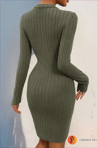 Chic Olive Ribbed Bodycon Mini Dress - Casual Elegance for Autumn, Bodycon, Casual, Date Night,