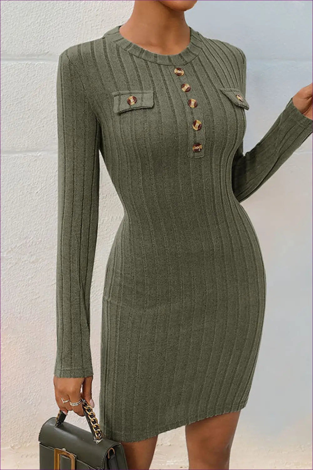 Chic Olive Ribbed Bodycon Mini Dress - Casual Elegance for Autumn, Bodycon, Casual, Date Night,